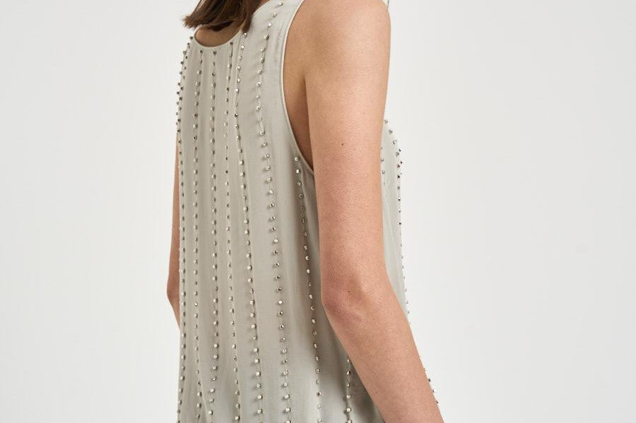 Blusa donna con strass grigia 106214A31F TESSAI18 PINKO 
