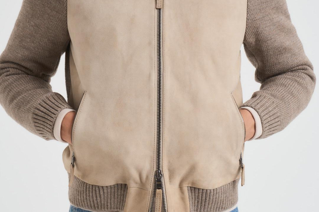 Giubbotto uomo in camoscio e tessuto beige FRANCIS KNIT 505 THE JACK LEATHERS 