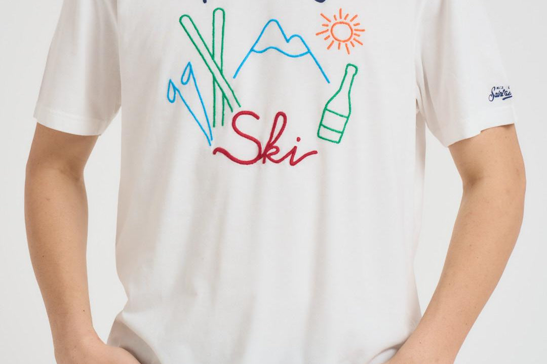 T-shirt uomo girocollo panna con ricamo ARNOTTWM APR10EMB MC2 SAINT BARTH 