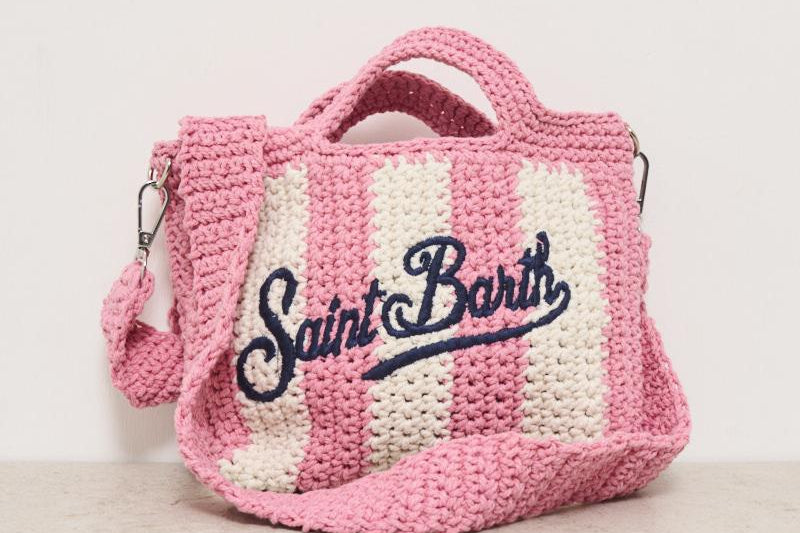 Borsa donna crochet a righe rosa CROCHETBAGMINI 01527H MC2 SAINT BARTH 