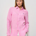 Camicia donna in lino gessata rosa 211970691 001 RALPH LAUREN 