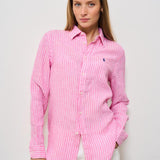Camicia donna in lino gessata rosa 211970691 001 RALPH LAUREN 