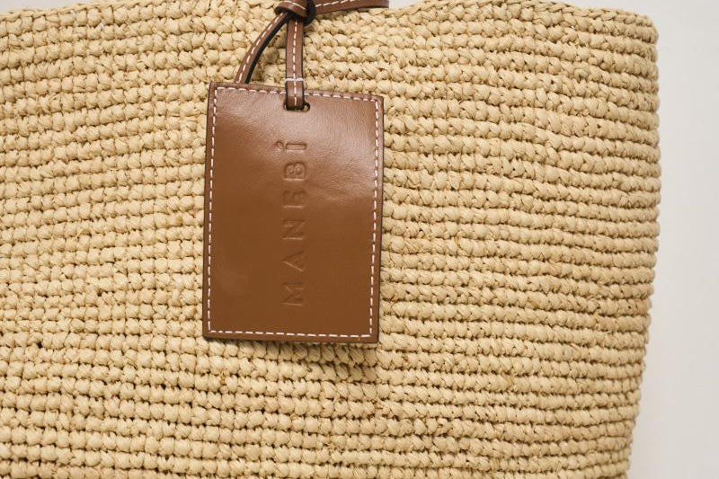 Borsa donna in rafia a mano beige V8.8EV NATURAL MANEBI' 