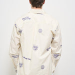 Camicia uomo avorio con ricami blu LDM410216 215477IVORY/BLUPRINT LES DEUX 