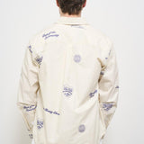Camicia uomo avorio con ricami blu LDM410216 215477IVORY/BLUPRINT LES DEUX 