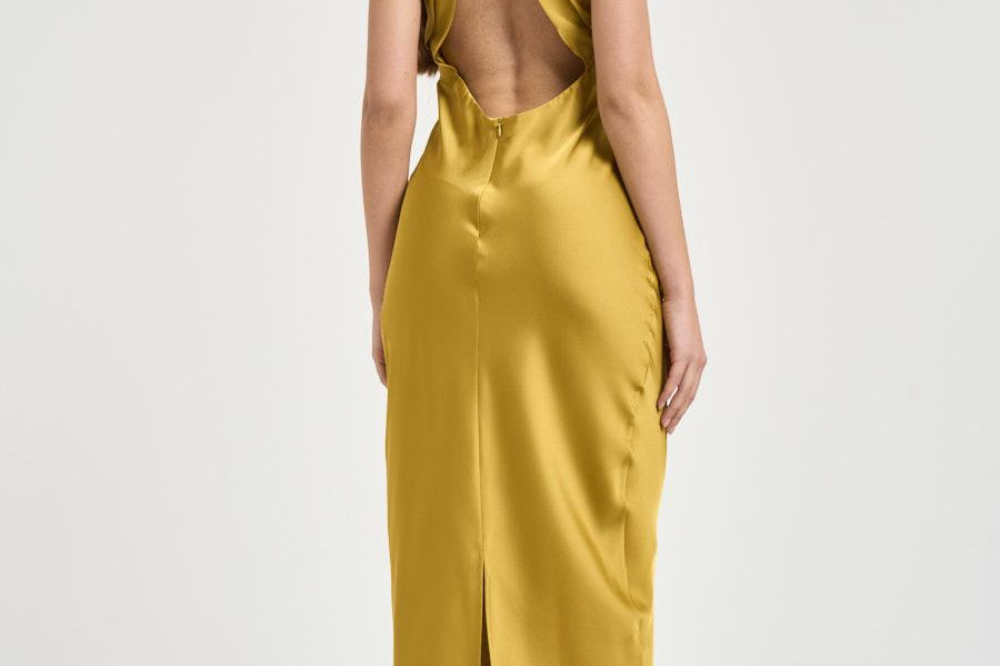 Abito donna lungo satinato ocra 16193 YELLOW ACTUALEE 