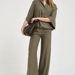 Blusa donna maniche a tre quarti verde militare TYC01 OLIVA NINE IN THE MORNING 
