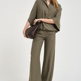 Blusa donna maniche a tre quarti verde militare TYC01 OLIVA NINE IN THE MORNING 
