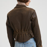 Giubbotto donna in pelle marrone GWP02376 P00216590108 GOLDEN GOOSE 