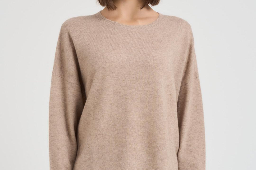 Maglia donna girocollo cammello KAIRA CHESTNUT ABSOLUT CASHMERE. 