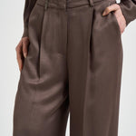 Pantalone donna fluido satinato marrone A04302 01943151 PESERICO 