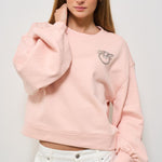 Felpa donna rosa con strass logo 102827 A2G8N38 PINKO 