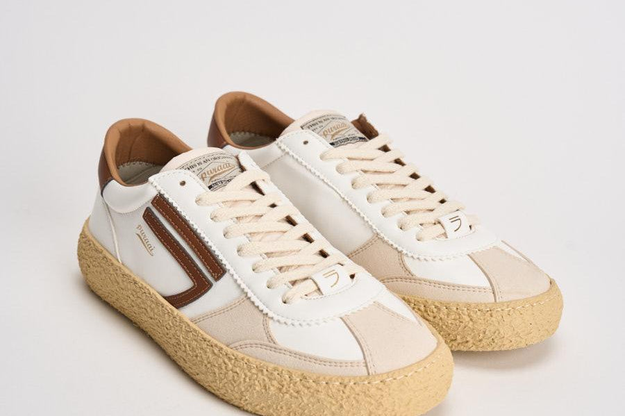 Sneakers uomo Vintage Whale bianche e marrone VINTAGE BARK PURAAI 