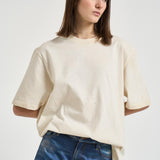 T-shirt donna girocollo avorio con strass GUP01873 P00242111616 GOLDEN GOOSE 