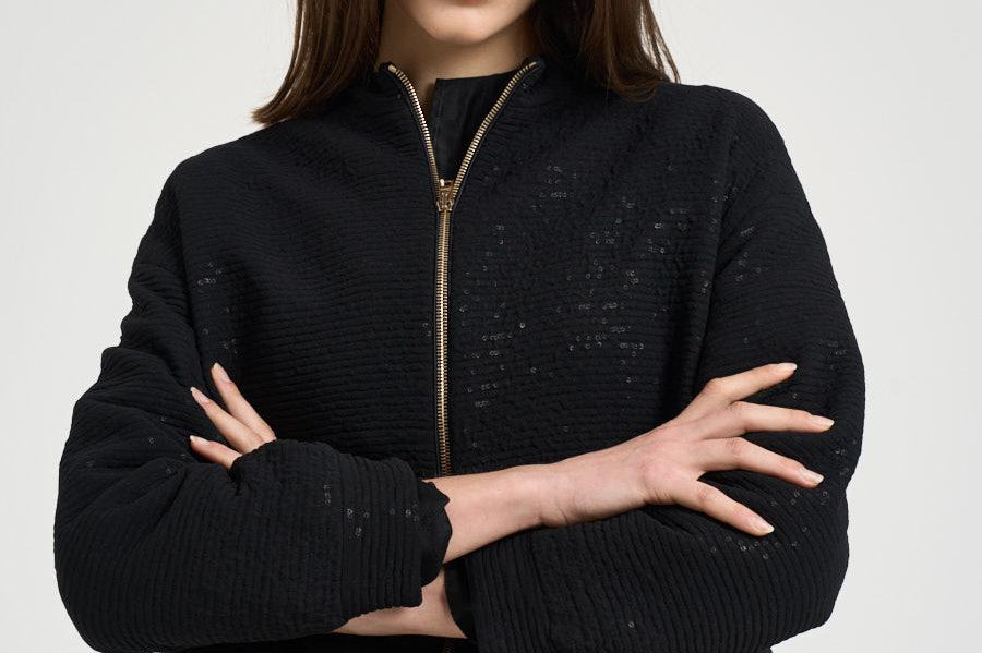 Bomber donna micropaillettes nero GI000385D 12862S9300 HERNO 