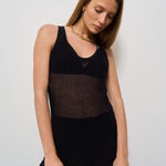 Top donna semitrasparente a costine nero 105149 A2LSZ99 PINKO 