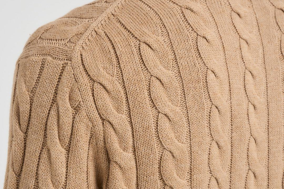 Maglia uomo a treccia cammello 710775885 014 RALPH LAUREN 