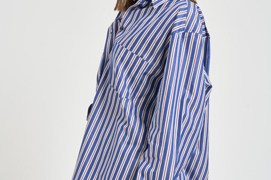 Set camicia e shorts donna over a righe blu TM196419B BLUEROUGENOIR THE ANDAMANE 