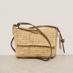 Borsa donna a tracolla in rafia beige V5.2AH NATURAL&BROWN MANEBI' 