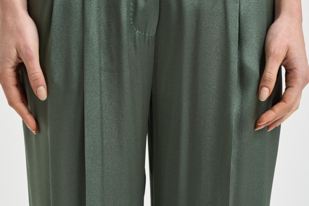 Pantalone donna satinato verde salvia Y6SM37 S29 SEMICOUTURE 