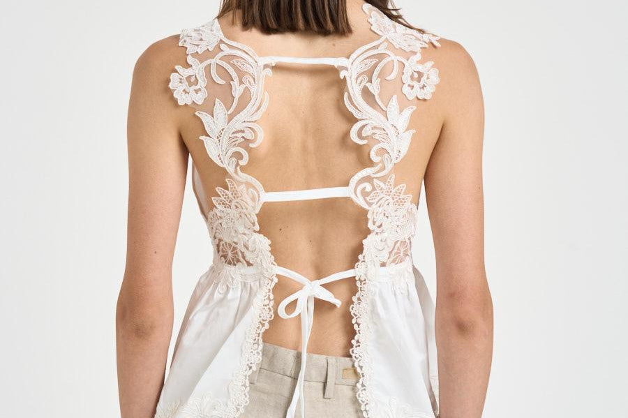 Top donna con ricami bianco W08170581 WHITE MAURIZIO MYKONOS 