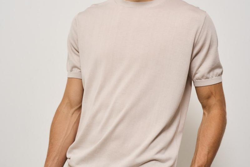 T-shirt uomo in maglia girocollo gesso K100421 60 KANGRA 