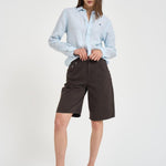 Camicia donna in lino a righe azzurre e bianche 211A96158 003 RALPH LAUREN 