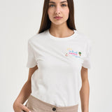 T-shirt donna girocollo bianca con ricamo EMILIE 03646L MC2 SAINT BARTH 