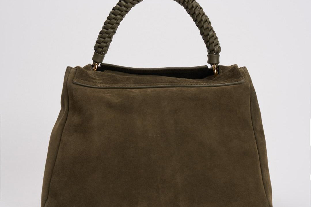 Borsa donna Sveva Peach Media a spalla in suede con tracolla verde BT2006PEO BOSCO ORCIANI 