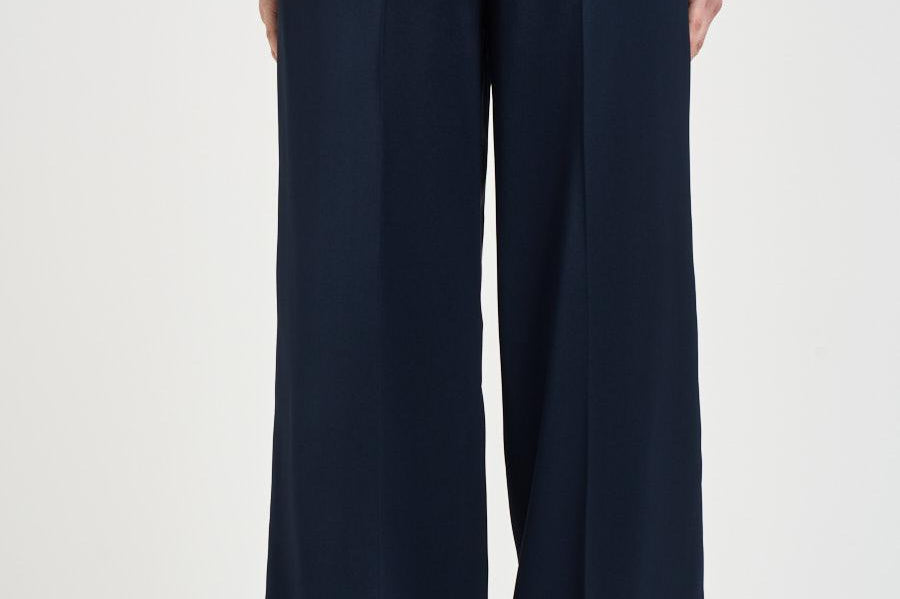 Pantalone donna con pinces satinato blu 12021 NAVY ANINE BING 