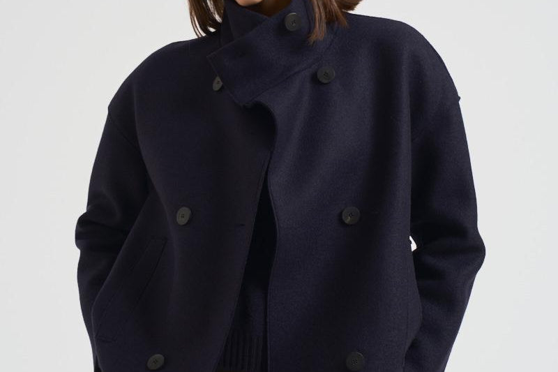 Cappotto donna corto doppiopetto blu AG2484 MLK358 HARRIS WHARF LONDON 