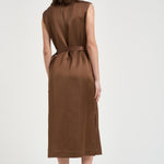 Abito donna midi satinato marrone. 5D1029 L9486611 GLANSHIRT 