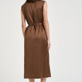 Abito donna midi satinato marrone. 5D1029 L9486611 GLANSHIRT 