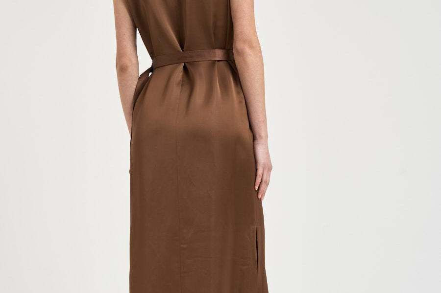 Abito donna midi satinato marrone. 5D1029 L9486611 GLANSHIRT 