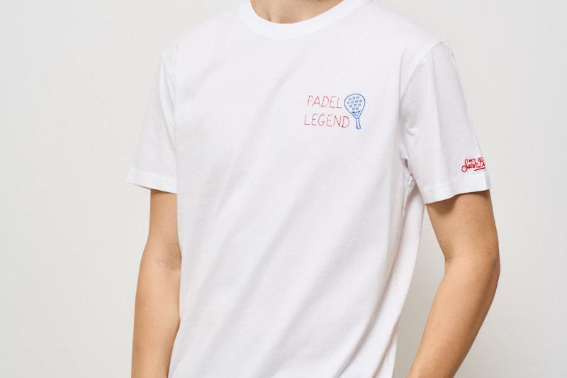 T-shirt uomo girocollo bianca con ricamo PADELLEGEND 01NEMB MC2 SAINT BARTH 