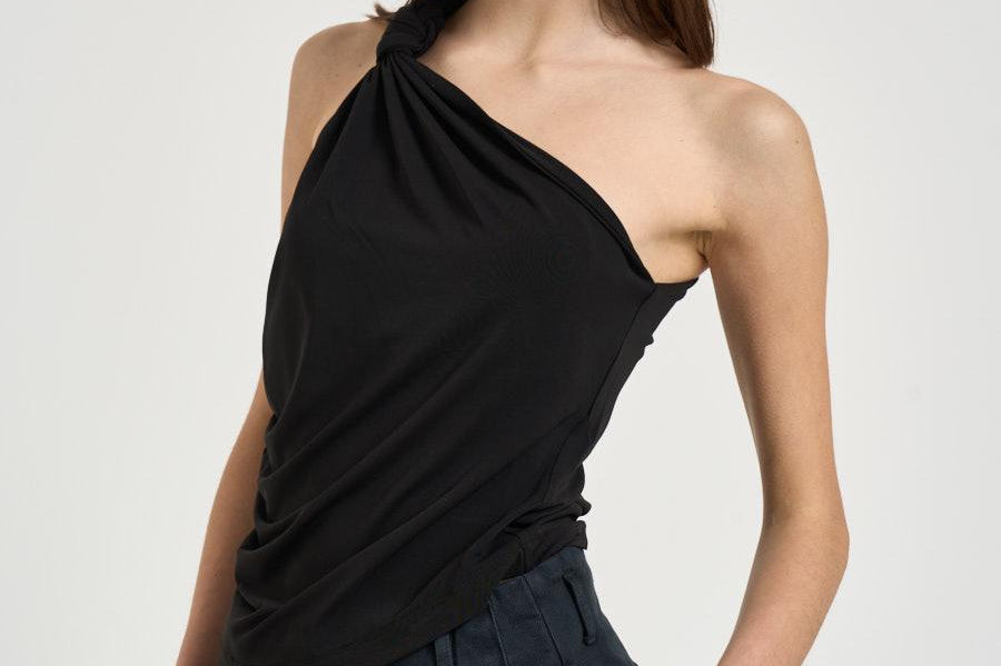 Top donna monospalla con nodo nero 106544A37V KRISTELZ99 PINKO 