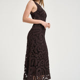 Abito donna lungo con ricami marrone 106361A354 BUFERAM05 PINKO 
