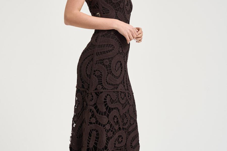 Abito donna lungo con ricami marrone 106361A354 BUFERAM05 PINKO 