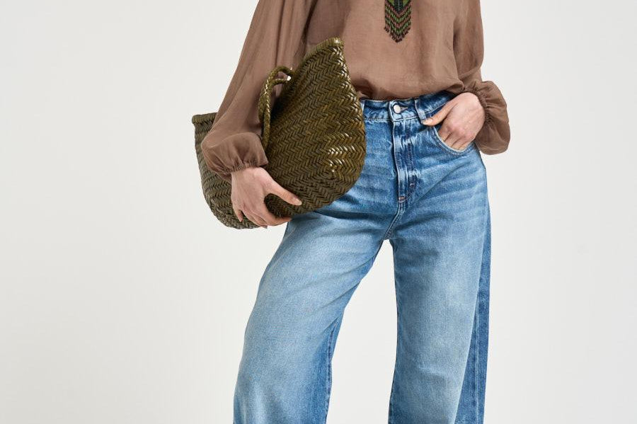 Blusa donna marrone con scollo perline S1194 126 BAZAR DELUXE 