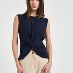 Blusa donna Aglaia con drappeggio blu F6ST55 N08 LIVIANA CONTI 