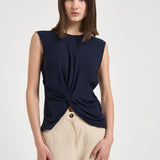 Blusa donna Aglaia con drappeggio blu F6ST55 N08 LIVIANA CONTI 