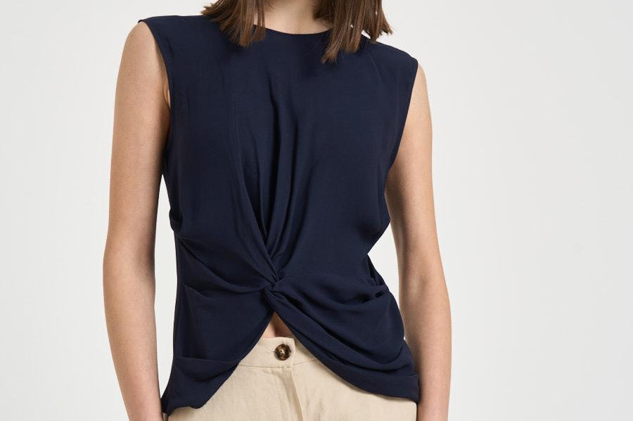 Blusa donna Aglaia con drappeggio blu F6ST55 N08 LIVIANA CONTI 