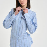 Camicia donna con strass azzurra 106225A32R CARLEYZE5 PINKO 