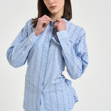 Camicia donna con strass azzurra 106225A32R CARLEYZE5 PINKO 