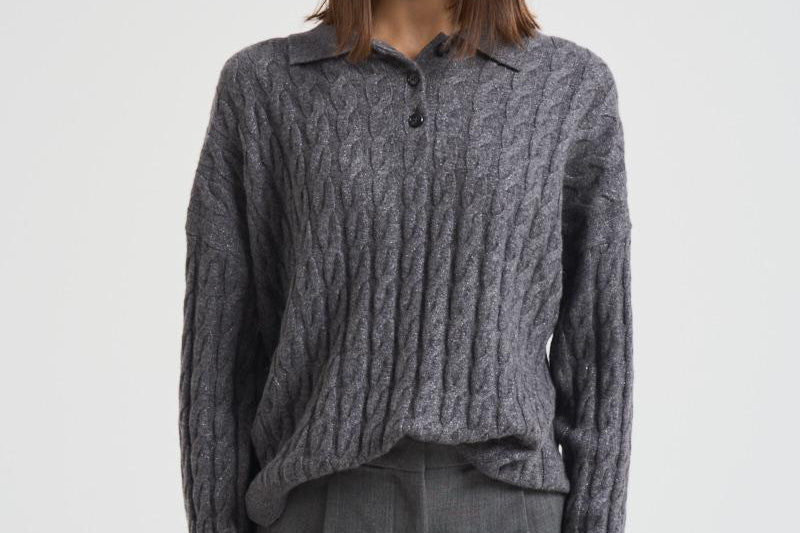 Polo donna Magnolie a trecce grigia 2025302 GRAPHITE LISA YANG 