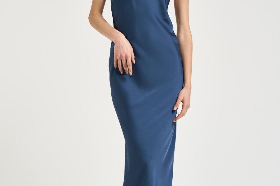 Abito donna lungo satinato blu 16193 BLUE ACTUALEE 