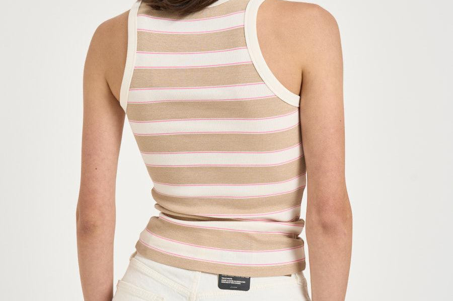 Canotta donna a righe beige e panna ADA 02673L MC2 SAINT BARTH 
