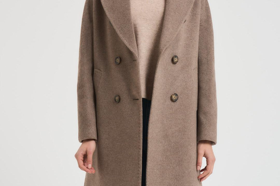 Cappotto lungo donna doppiopetto tortora MYRNA DEBORA81 ACCADEMIE TESSILI 