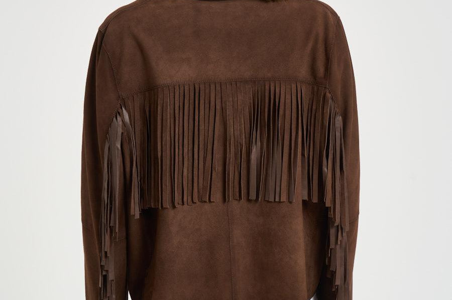 Giacca donna con frange in suede marrone 8730 CAFFE ACCADEMIE TESSILI 