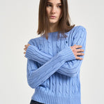 Maglione donna girocollo a trecce celeste 211971869 009 RALPH LAUREN 